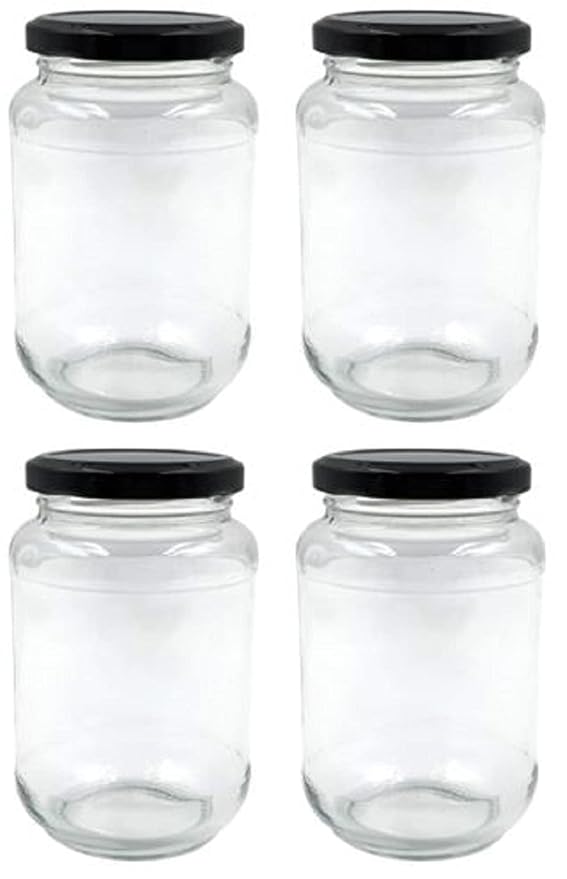Mkd2 Rise Transparent Glass Jar And Container 500 Gm Set of 12 With Airtight Black Lid For Kitchen Storage