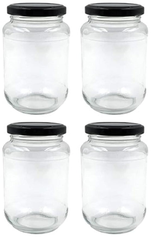 Mkd2 Rise Transparent Glass Jar And Container 500 Gm Set of 12 With Airtight Black Lid For Kitchen Storage