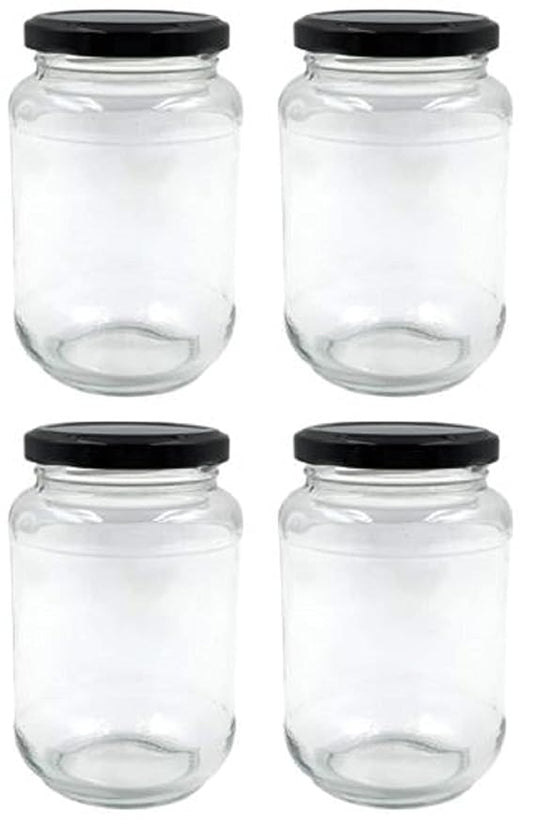 Mkd2 Rise Transparent Glass Jar And Container 500 Gm Set of 12 With Airtight Black Lid For Kitchen Storage