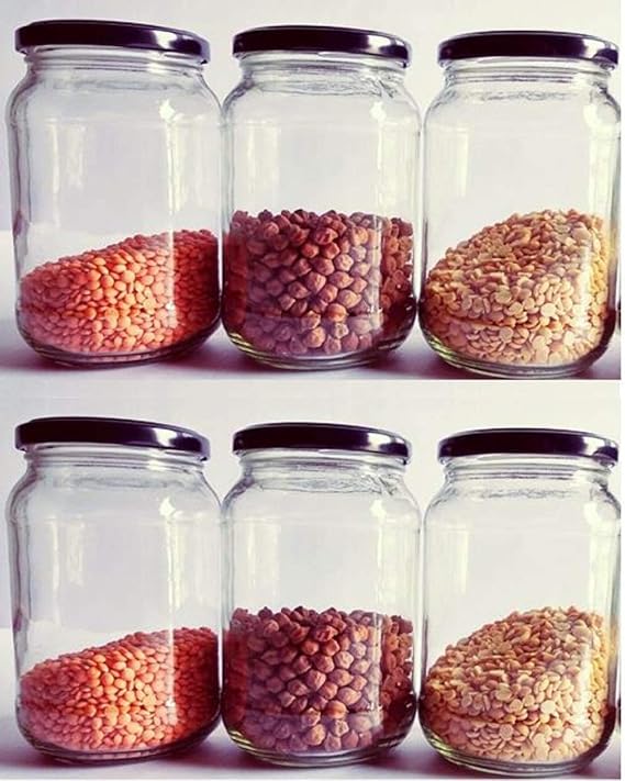 Mkd2 Rise Transparent Glass Jar And Container 500 Gm Set of 12 With Airtight Black Lid For Kitchen Storage