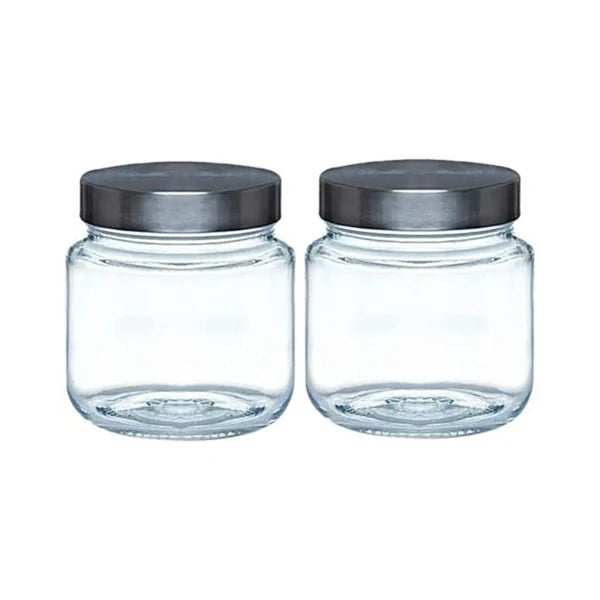 500 ML Storage Round Jar with Steel Cap | Transparent | Set of 2 Pc
