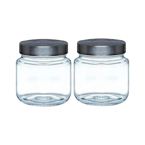 500 ML Storage Round Jar with Steel Cap | Transparent | Set of 2 Pc