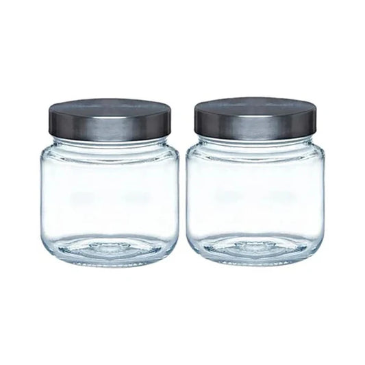 500 ML Storage Round Jar with Steel Cap | Transparent | Set of 2 Pc