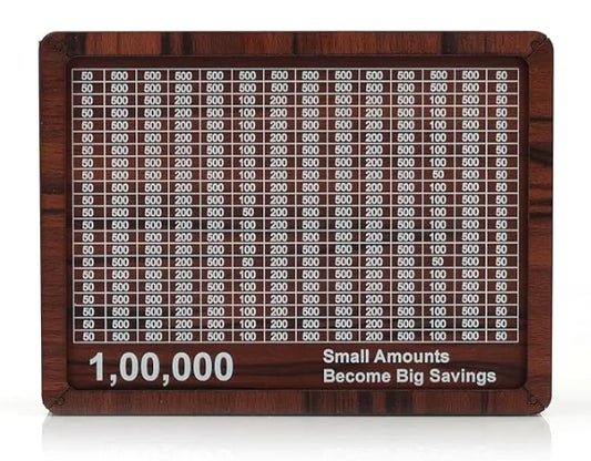 Wooden Money Box with Savings Tracker, 1 Lakh Goal Piggy Bank