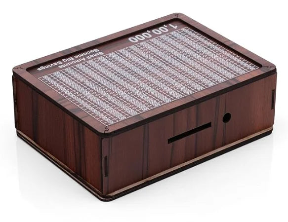 Wooden Money Box with Savings Tracker, 1 Lakh Goal Piggy Bank